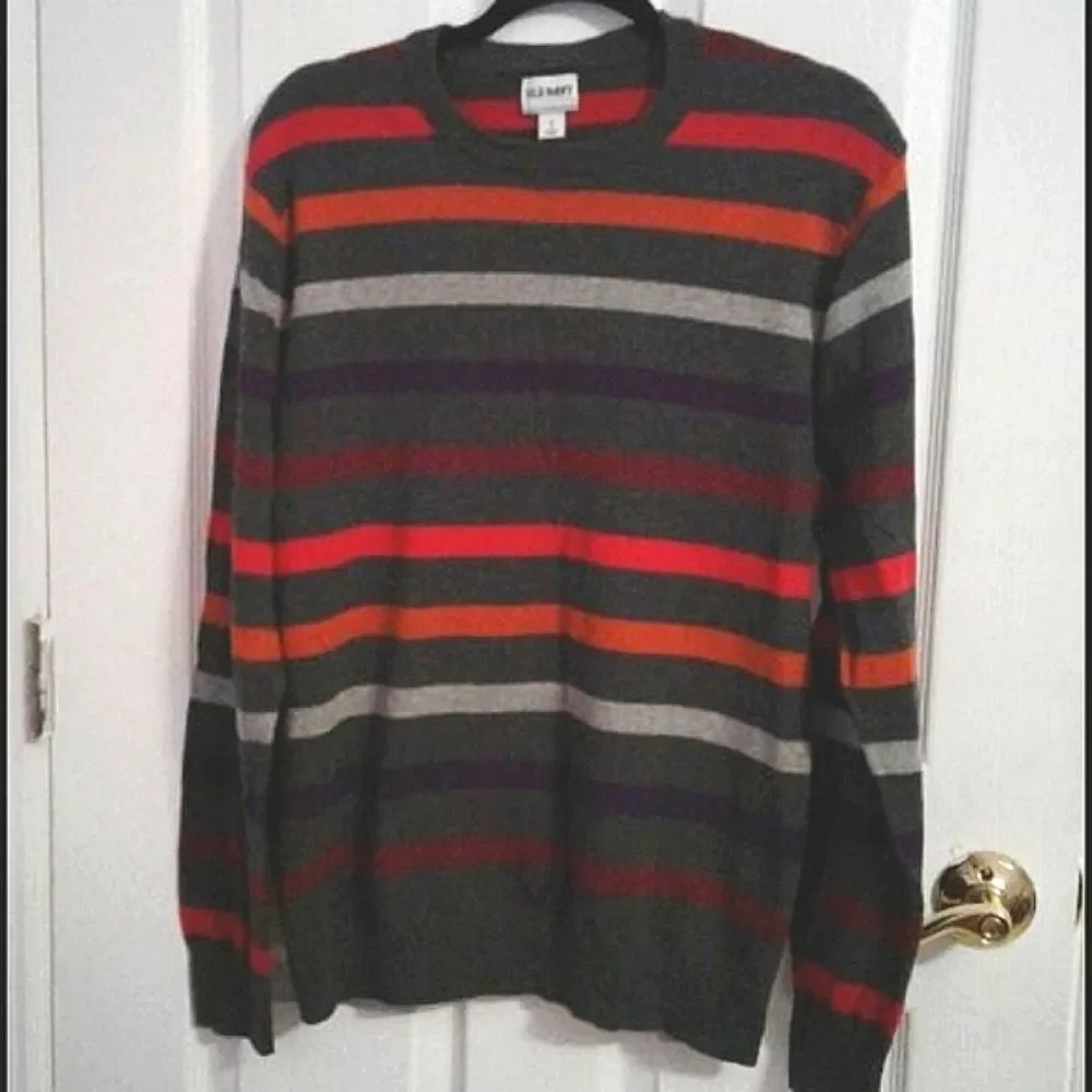 Old Navy Gray Soft Striped Long Sleeve Crewneck Pullover Sweater L